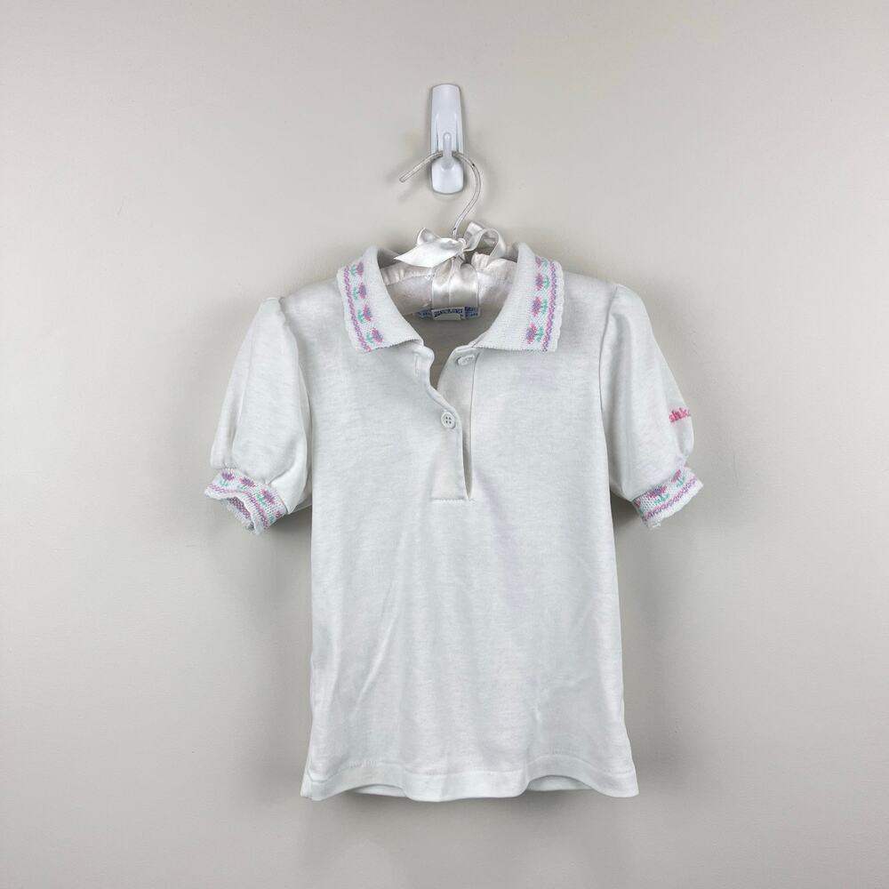 Vintage OshKosh B'gosh Short Sleeve White Flower Top 4T USA